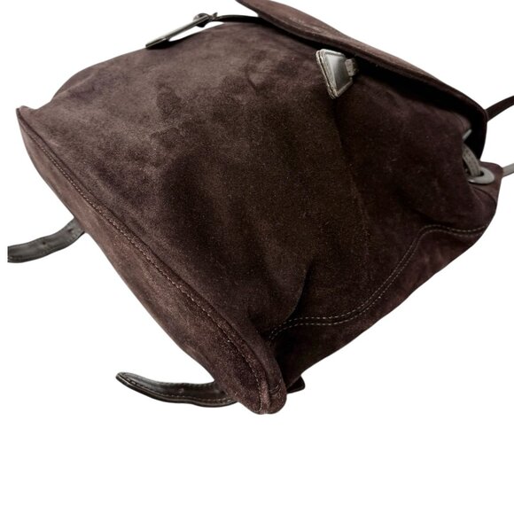 CHANEL Vintage CC Logo Suede Drawstring Flap Backpack Bag Stitch Brown [106223] - Picture 8 of 15